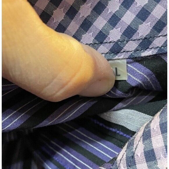 Bugatchi Uomo Mens‎ Large Purple Shaped Fit Button Down Shirt Contrast Flip Cuff - Picture 7 of 8